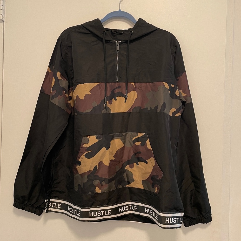 Camouflage Striped Hooded Raincoat